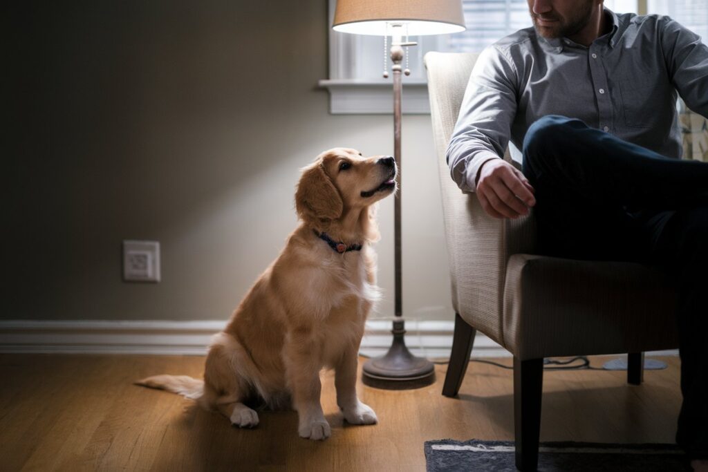 chiot golden retriever sortir dehors nuit