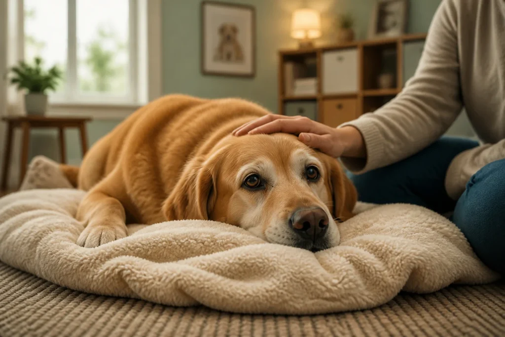Douce caresse pour un chien reconforte